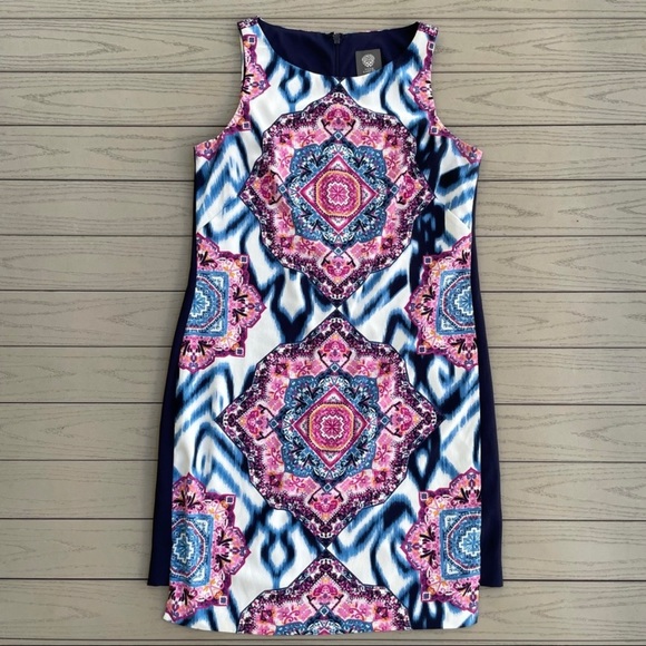Vince Camuto Dresses & Skirts - Vince Camuto Navy Blue/Fuchsia Geometric Mandala Sheath Dress 4